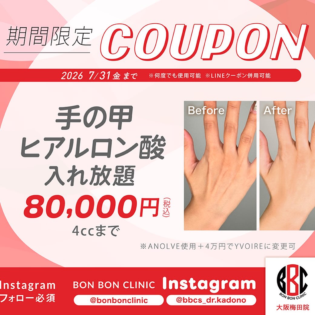 手の甲ヒアルロン酸入れ放題のクーポン画像