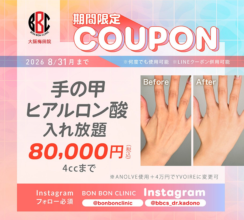 手の甲ヒアルロン酸入れ放題のクーポン画像